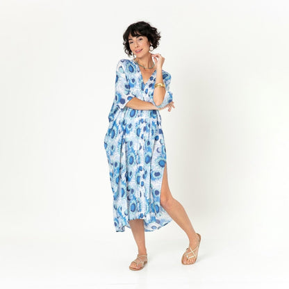 Jazlyn Blue Long Beach Kaftan Swim Cover Up - rockflowerpaper