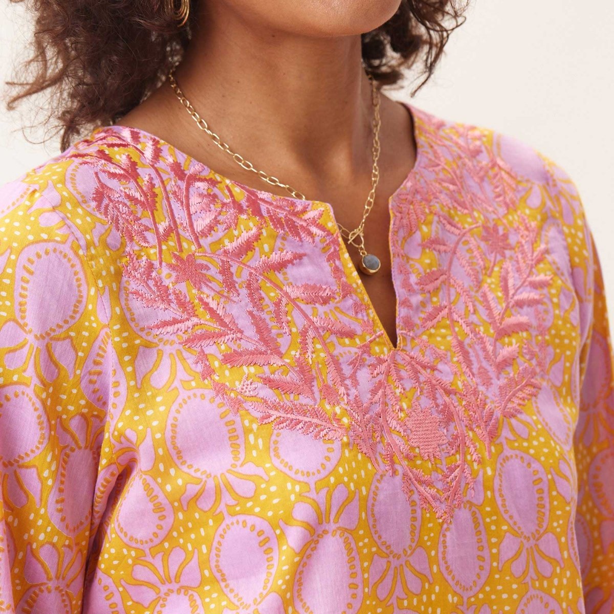 Juniper Pink blu Cotton Embroidered Kurta Tunic Embroidered Tunic - rockflowerpaper