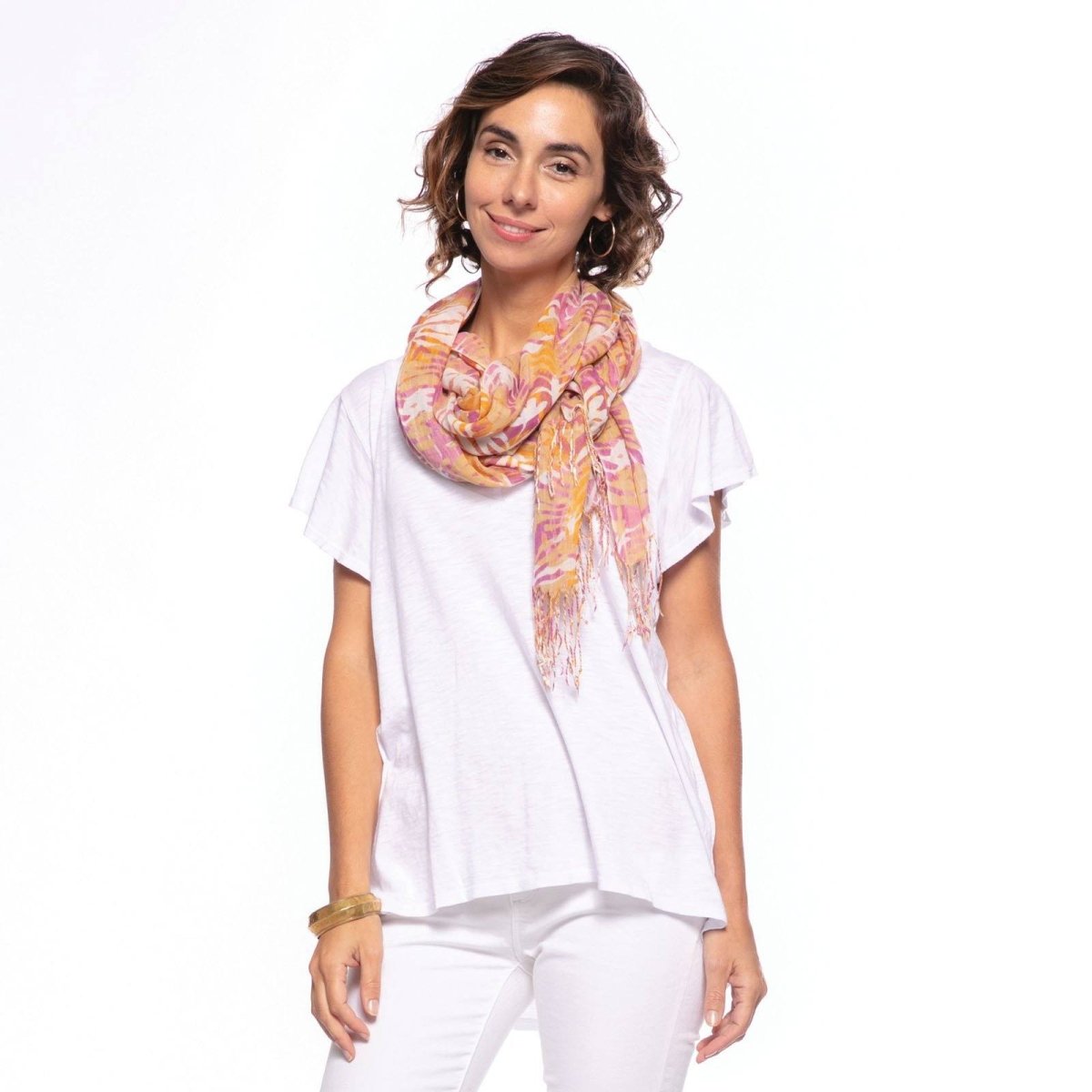 Katarina Pink Featherweight Tassel Scarf Scarf - rockflowerpaper