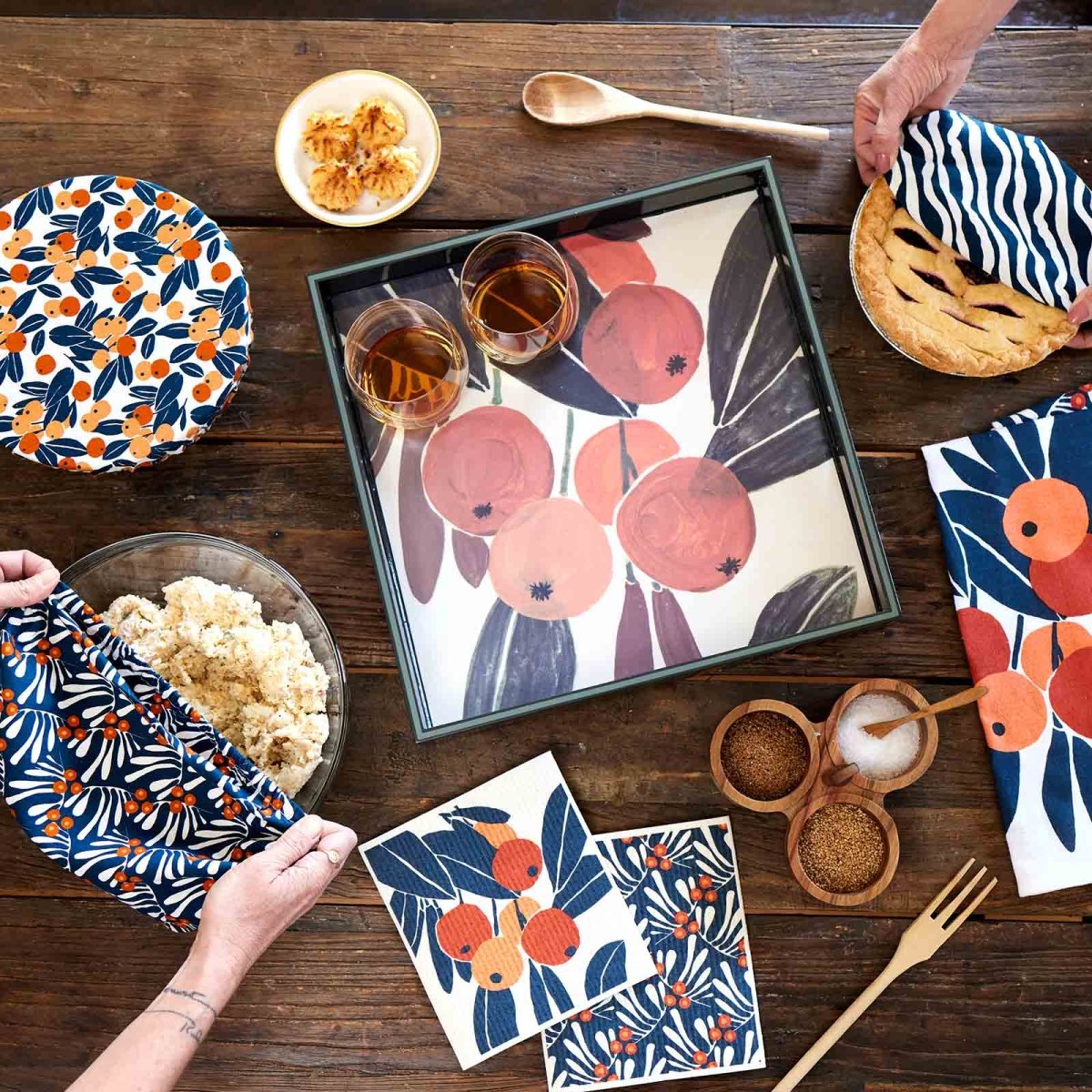 Kumquats blu Kitchen Food Storage Covers (Set of 3 ) Eco Dish Cover - rockflowerpaper
