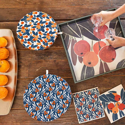 Kumquats blu Kitchen Food Storage Covers (Set of 3 ) Eco Dish Cover - rockflowerpaper