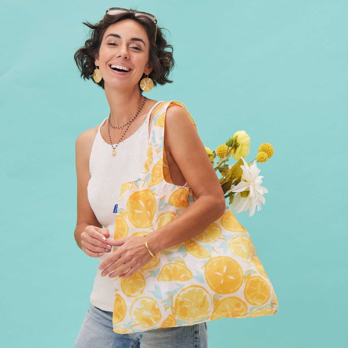 Lemon Slices Blu Bag Reusable Shopping Bag - Machine Washable Reusable Shopping Bag - rockflowerpaper