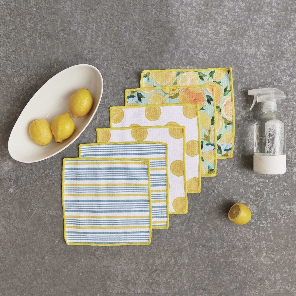 Lemon Slices blu Kitchen Dish Cloths (Set of 3) Reusable Dish Cloth - rockflowerpaper