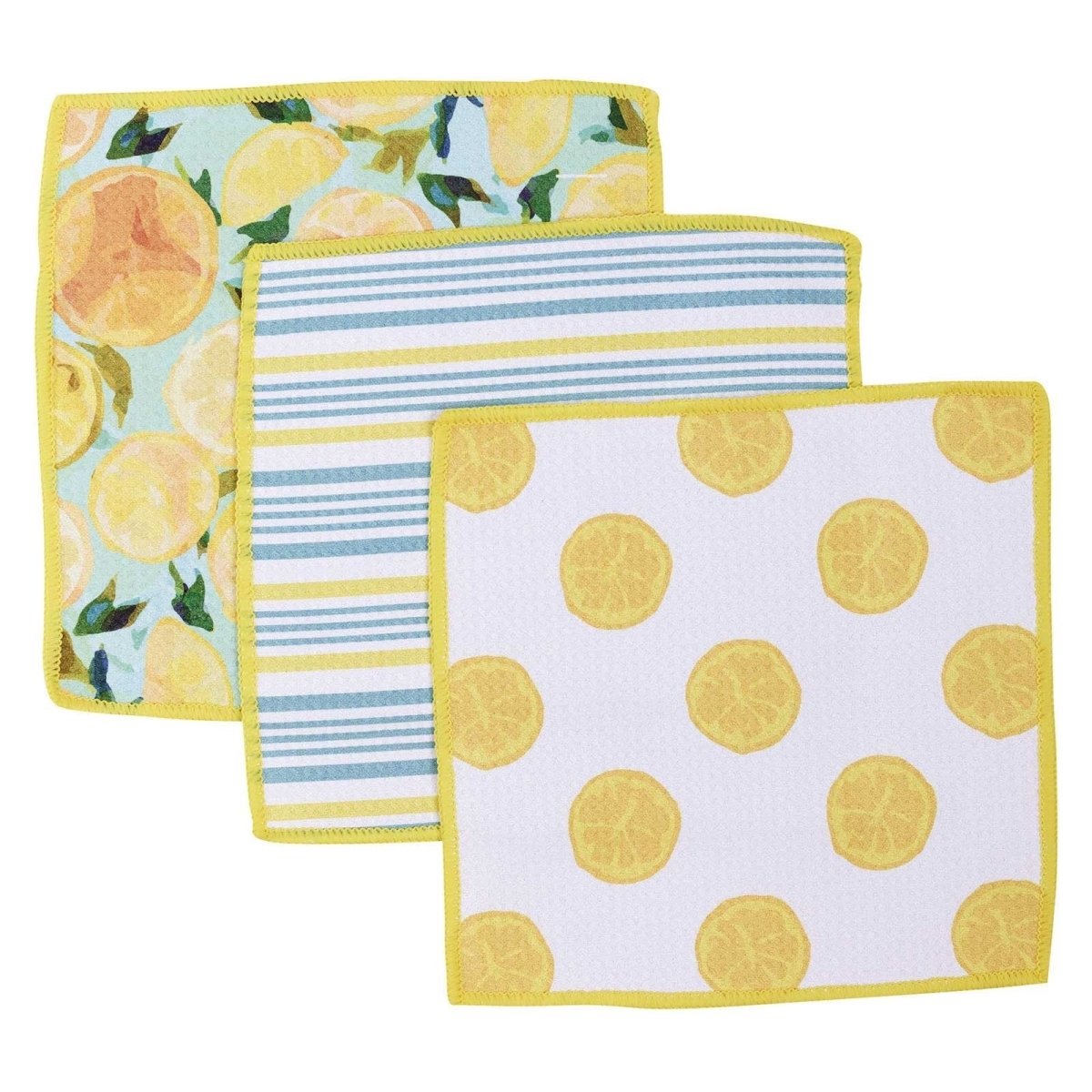 Lemon Slices blu Kitchen Dish Cloths (Set of 3) Reusable Dish Cloth - rockflowerpaper