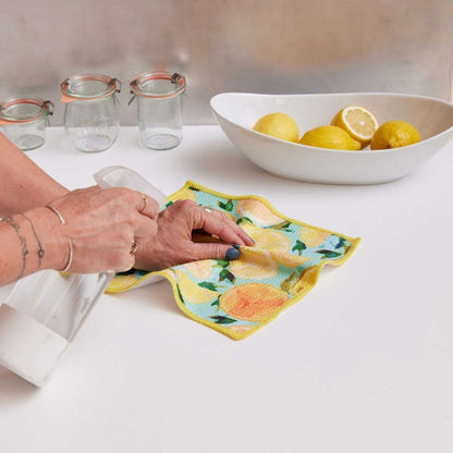 Lemon Slices blu Kitchen Dish Cloths (Set of 3) Reusable Dish Cloth - rockflowerpaper