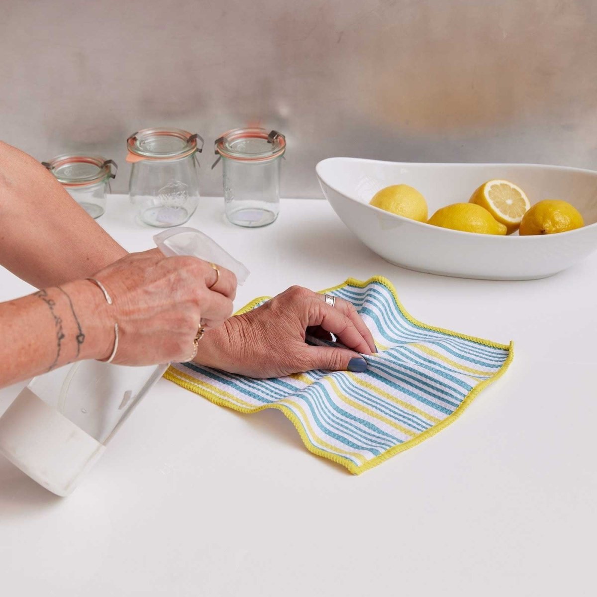 Lemon Slices blu Kitchen Dish Cloths (Set of 3) Reusable Dish Cloth - rockflowerpaper