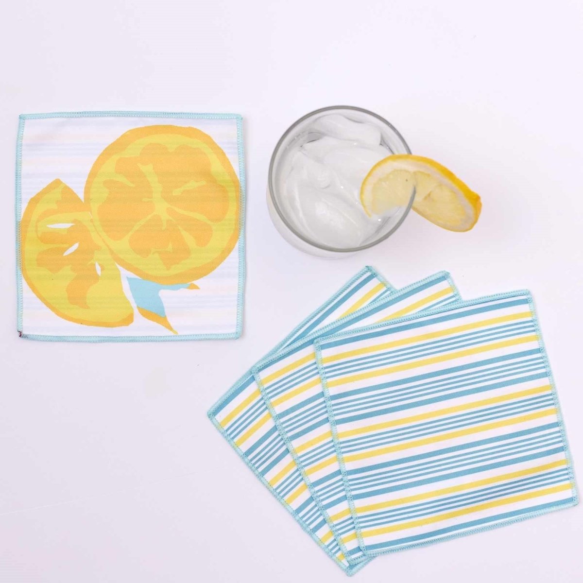 Lemon Slices blu Kitchen Reusable Cocktail Napkins (Set of 8) Reusable Cocktail Napkin - rockflowerpaper