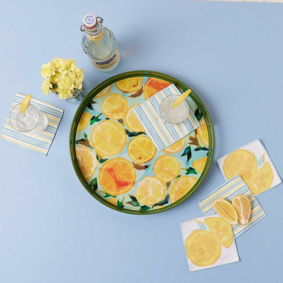 Lemon Slices blu Kitchen Reusable Cocktail Napkins (Set of 8) Reusable Cocktail Napkin - rockflowerpaper