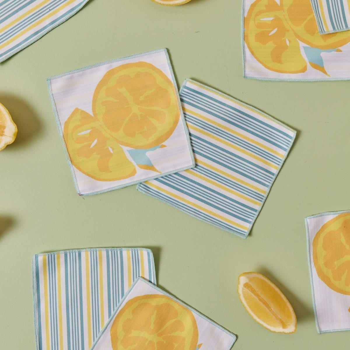 Lemon Slices blu Kitchen Reusable Cocktail Napkins (Set of 8) Reusable Cocktail Napkin - rockflowerpaper