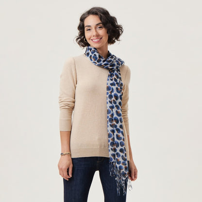 Leopard Blue Featherweight Tassel Lux Scarf Scarf - rockflowerpaper