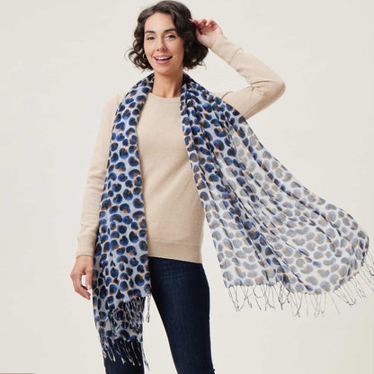 Leopard Blue Featherweight Tassel Lux Scarf Scarf - rockflowerpaper