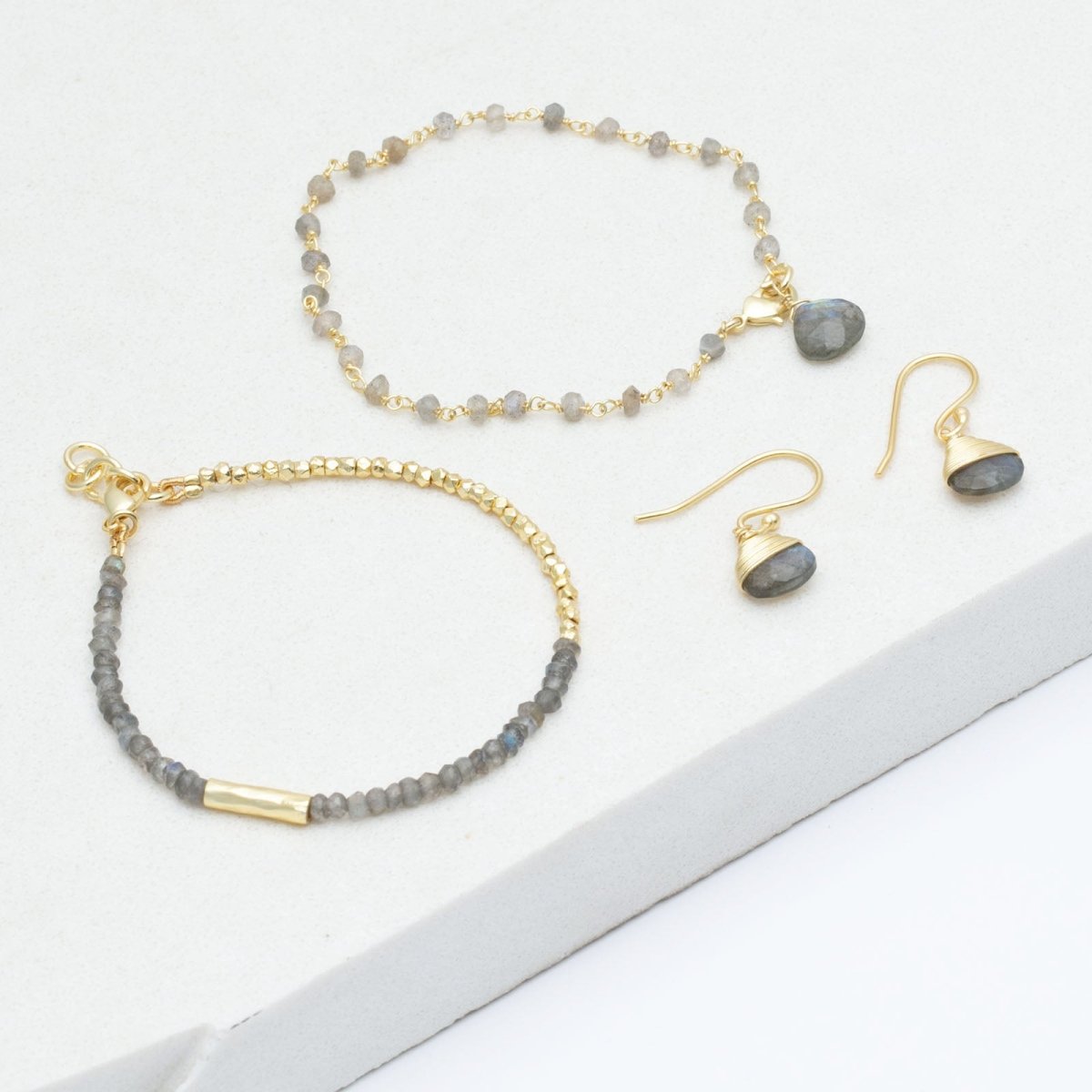Lite Triple Layer Smoky Bead Bracelet Stack - Gold Plate Bracelet - rockflowerpaper