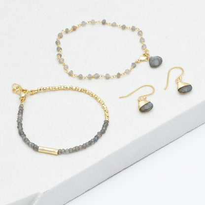 Lite Triple Layer Smoky Bead Bracelet Stack - Gold Plate Bracelet - rockflowerpaper