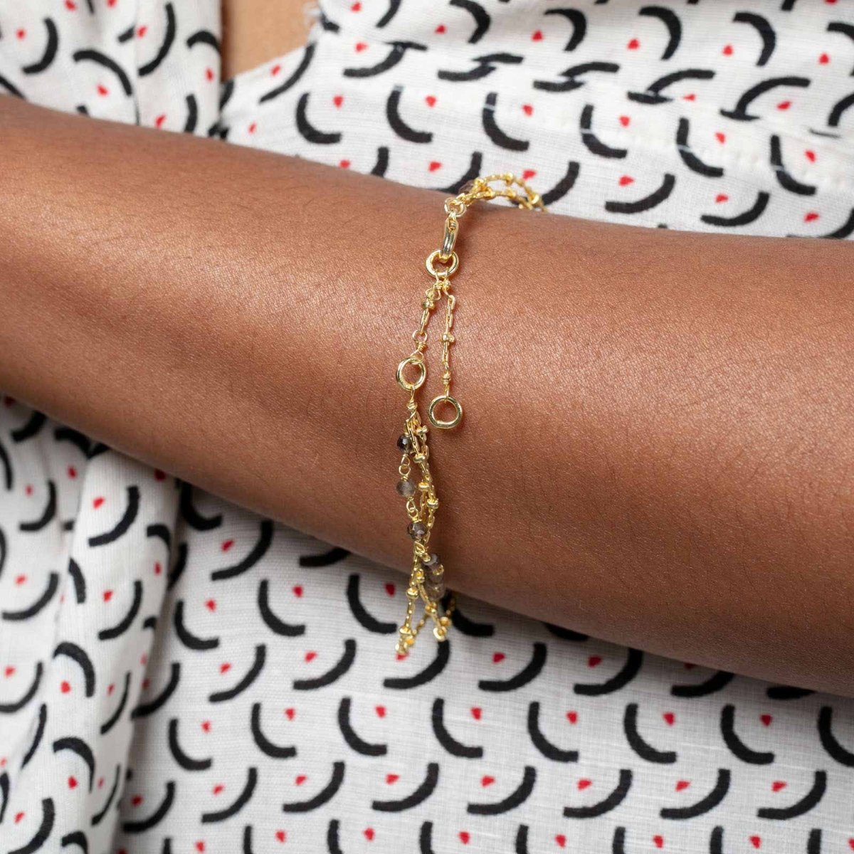 Lite Triple Layer Smoky Bead Bracelet Stack - Gold Plate Bracelet - rockflowerpaper