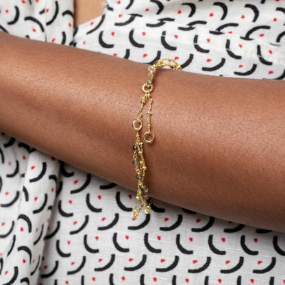 Lite Triple Layer Smoky Bead Bracelet Stack - Gold Plate Bracelet - rockflowerpaper