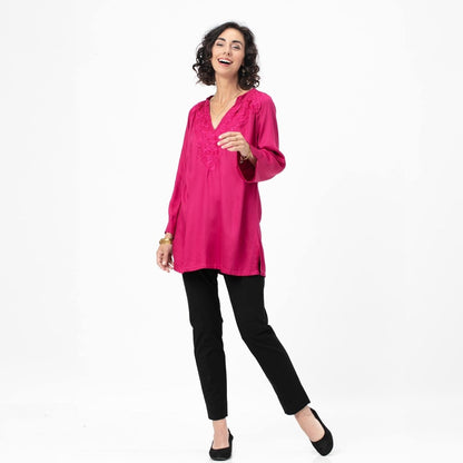 Magenta Embroidered Satin Tunic Embroidered Tunic - rockflowerpaper