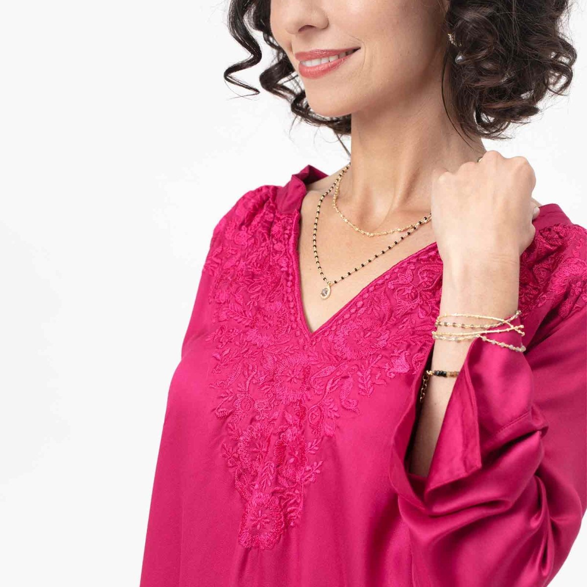 Magenta Embroidered Satin Tunic Embroidered Tunic - rockflowerpaper