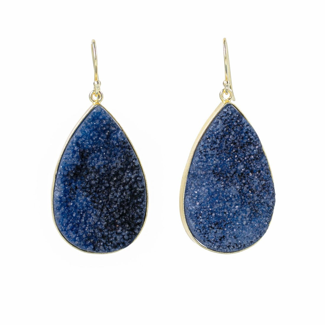 Navy Iolite Druzy Pear Dangle Earrings Gold Plated Earring - rockflowerpaper