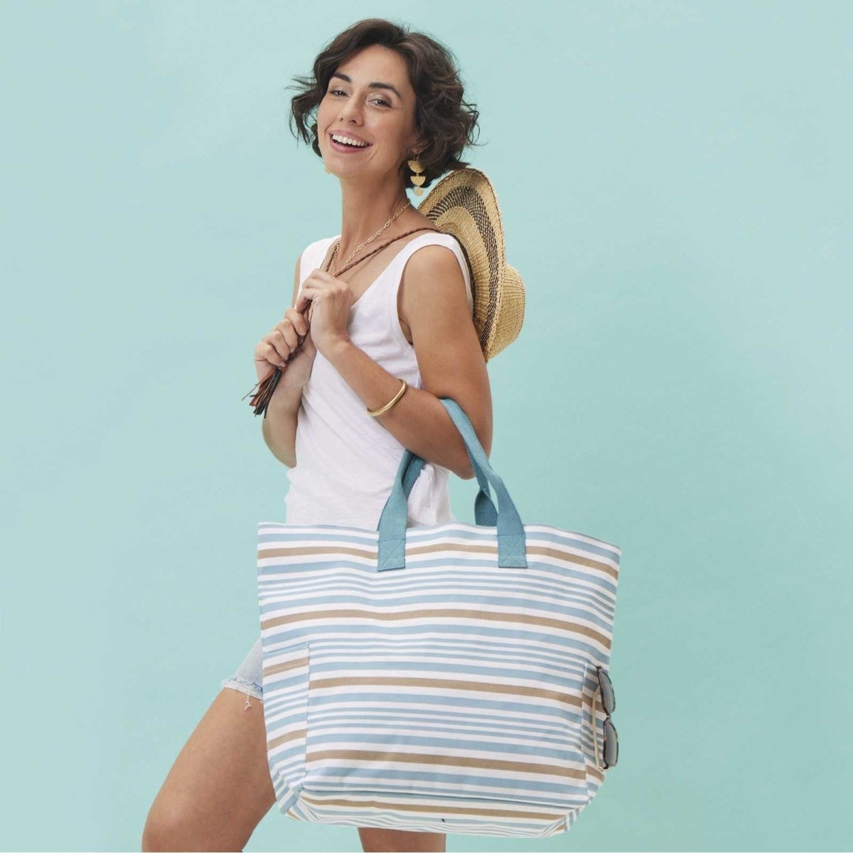 Ocean Blue Stripe Carryall Tote - rockflowerpaper