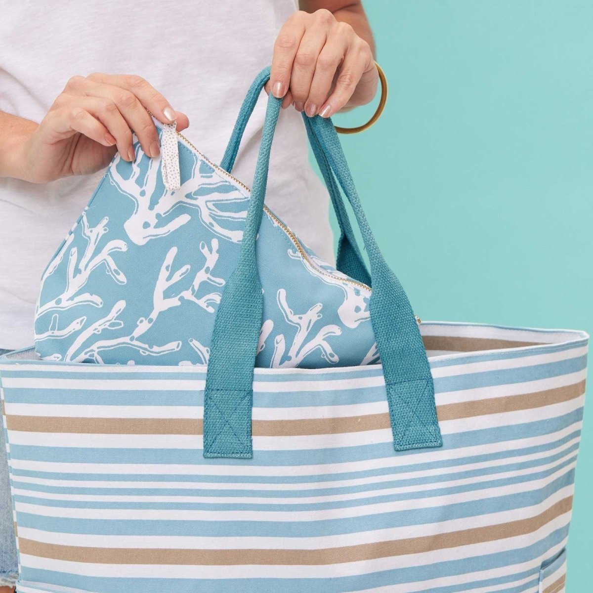 Ocean Blue Stripe Carryall Tote - rockflowerpaper