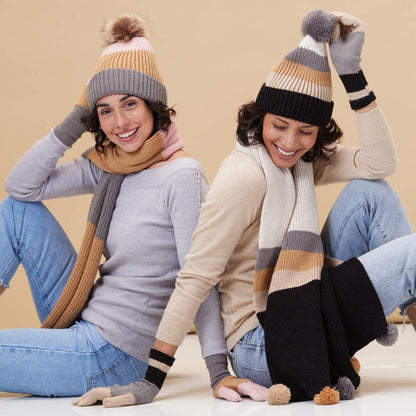 Paddington Stripe Black Tan Knit Gloves Gloves - rockflowerpaper