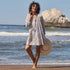 Palm Leaves Grey blu Cotton Pintuck Beach Cover Up Swim Cover Up - rockflowerpaper