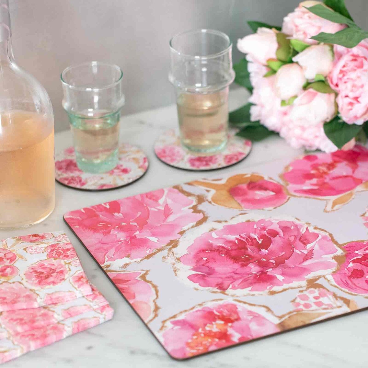 Pink Peonies Art Placemats - Set of 4 Placemat - rockflowerpaper