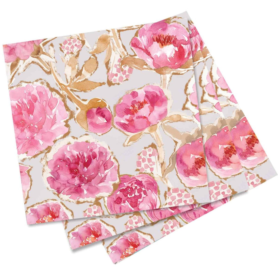 Pink Peonies Paper Cocktail Napkins (Pack of 20) Paper Cocktail Napkin - rockflowerpaper