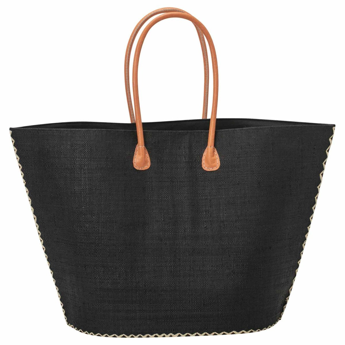 Raffia Black Tote with Leather Handle Raffia Tote - rockflowerpaper