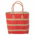 Raffia Coral Beach Stripe Tote with Leather Handle Raffia Tote - rockflowerpaper