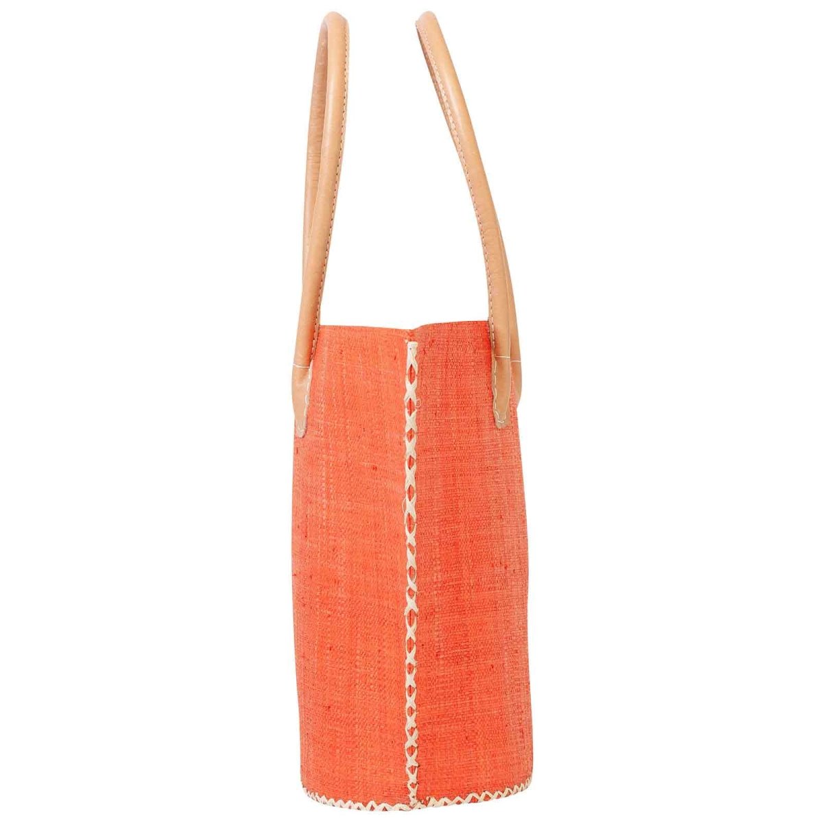 Raffia Coral Tote with Leather Handle Raffia Tote - rockflowerpaper