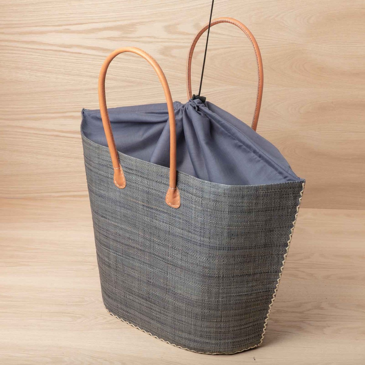 Raffia Grey Tote with Leather Handle Raffia Tote - rockflowerpaper