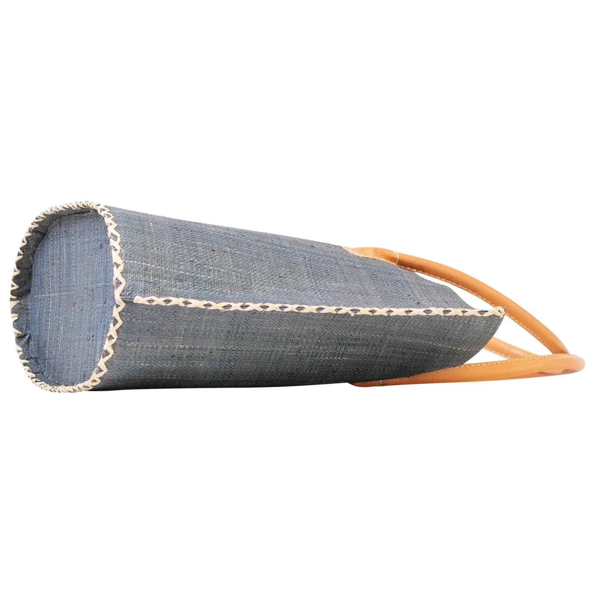 Raffia Grey Tote with Leather Handle Raffia Tote - rockflowerpaper