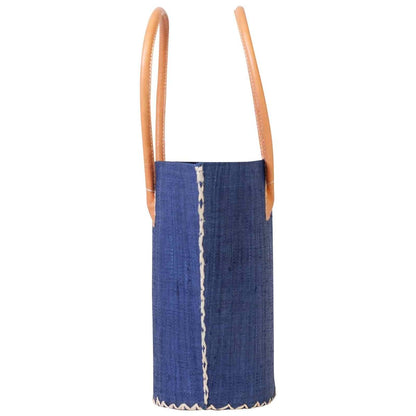 Raffia Navy Tote with Leather Handle Raffia Tote - rockflowerpaper