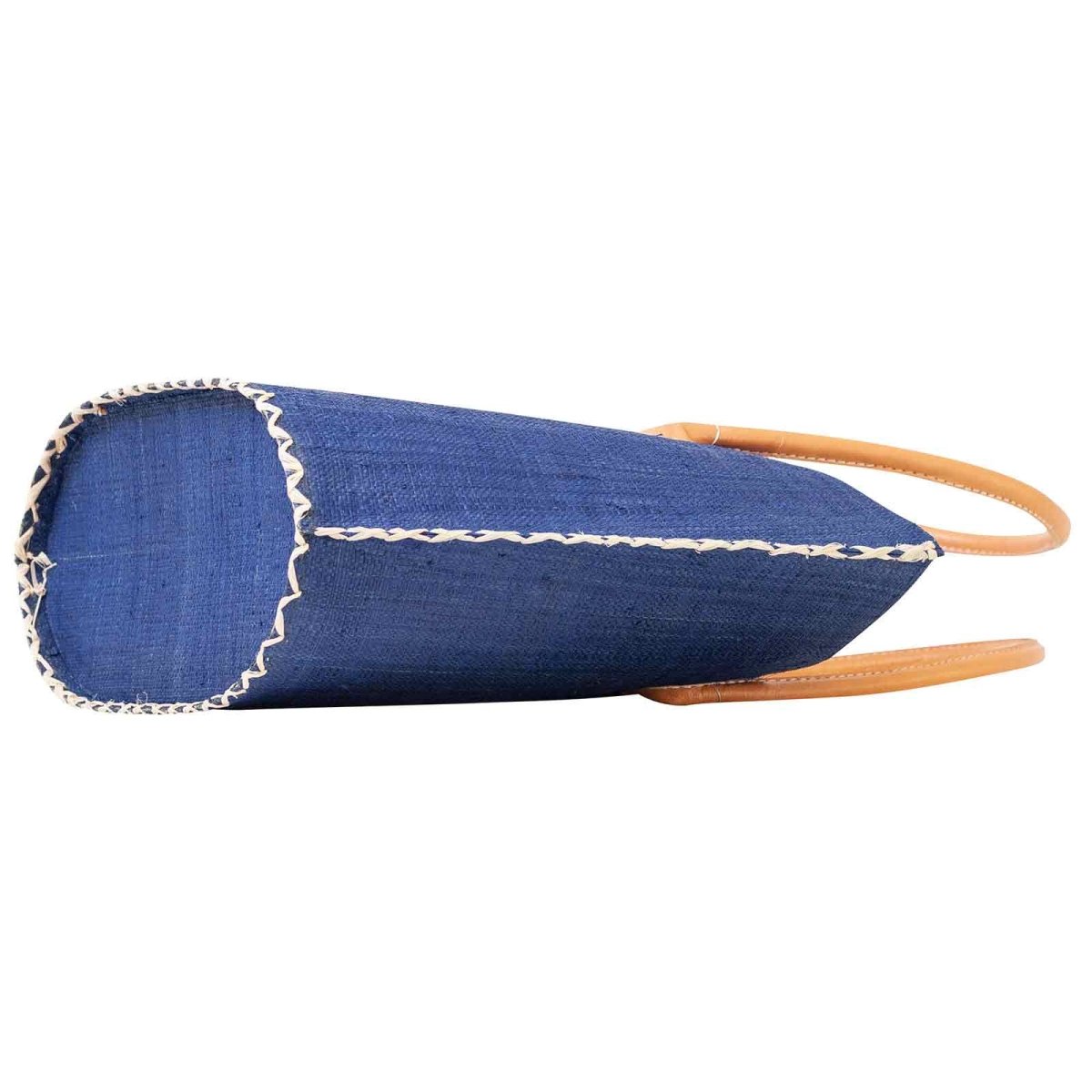 Raffia Navy Tote with Leather Handle Raffia Tote - rockflowerpaper