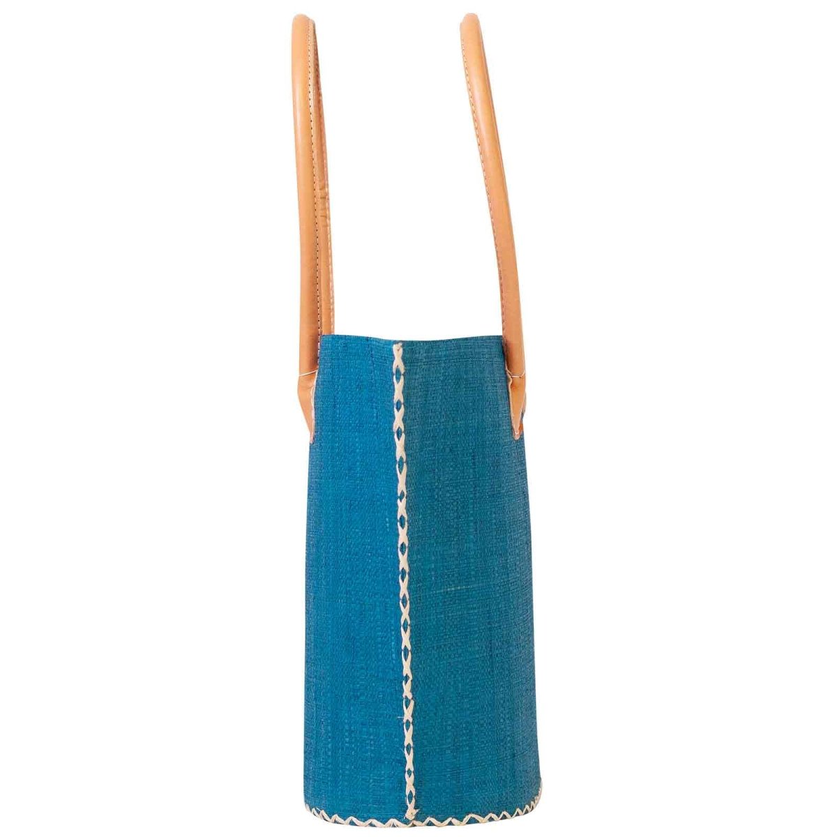 Raffia Turquoise Tote with Leather Handle Raffia Tote - rockflowerpaper