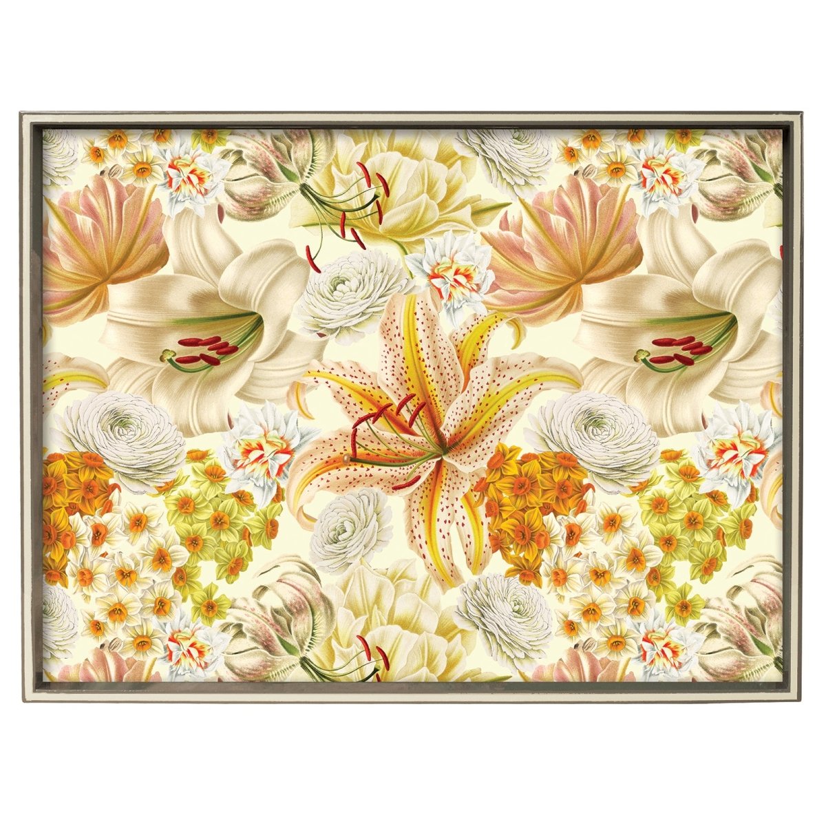 Rectangular Lacquer Art Serving Tray with Blooms Tray - rockflowerpaper