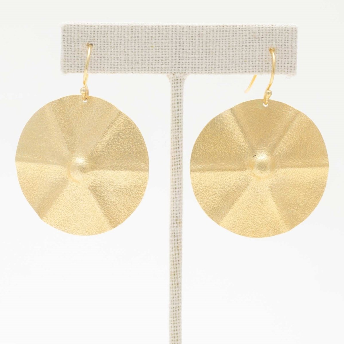 Round Disc 18K Gold Plated Textured Drop Earrings Earring - rockflowerpaper