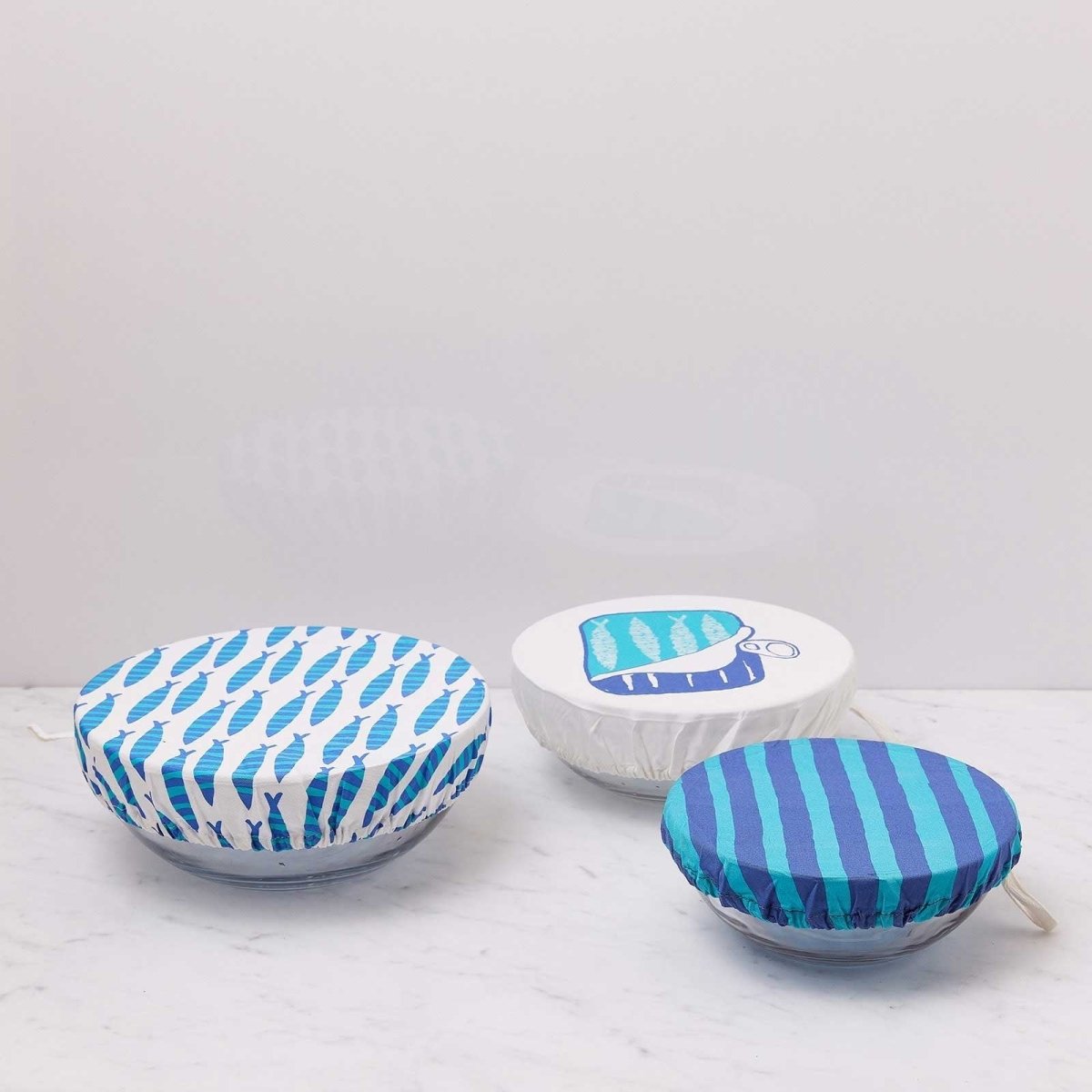 Sardines blu Kitchen Food Storage Covers (Set of 3 ) Eco Dish Cover - rockflowerpaper