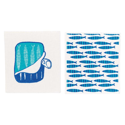 Sardines Eco - Friendly blu Sponge Cloth - Set of 2 Eco Cloth - rockflowerpaper