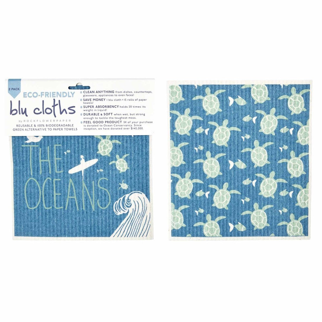 Save The Oceans Eco - Friendly blu Sponge Cloth - Set of 2 Eco Cloth - rockflowerpaper