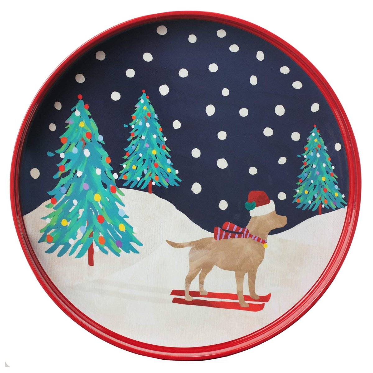 Ski Dog 15 Inch Round Tray Tray - rockflowerpaper