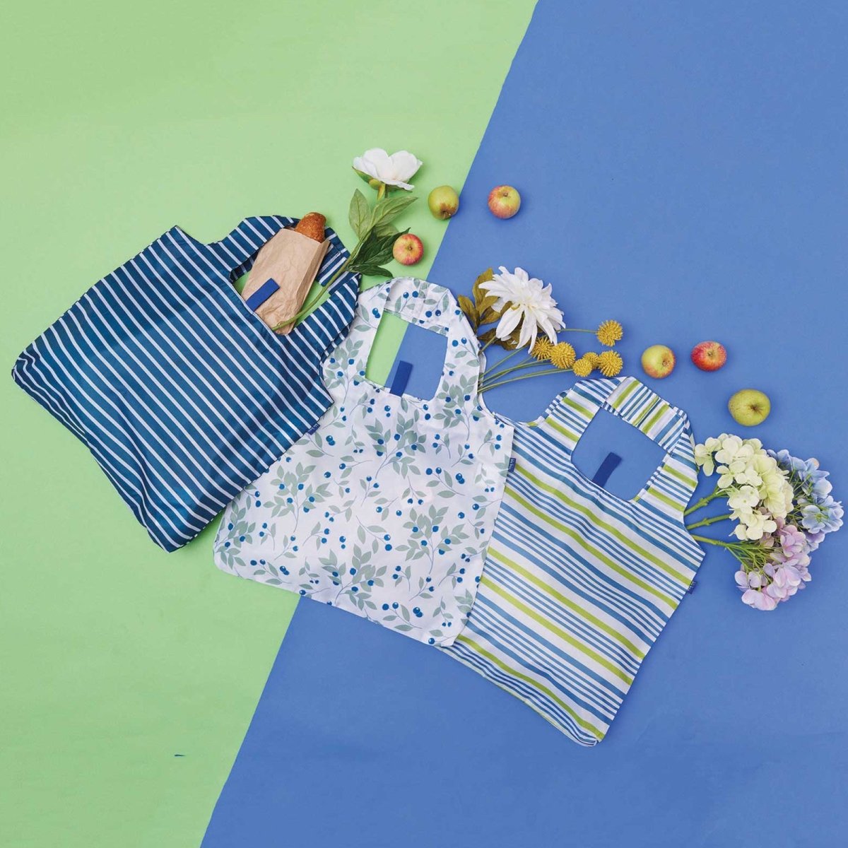 Summer Stripe Blu Bag Reusable Shopping Bag - Machine Washable Reusable Shopping Bag - rockflowerpaper