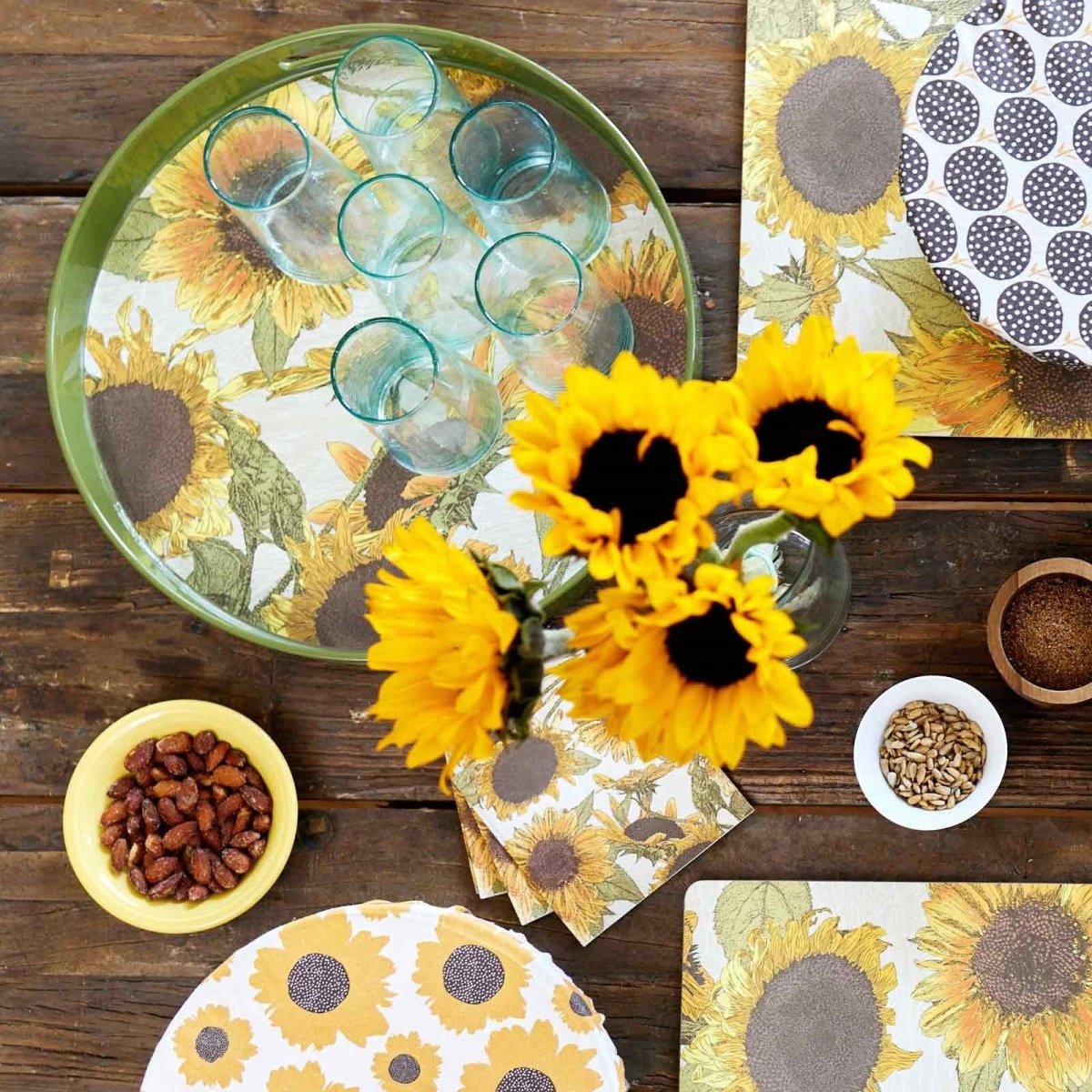 Sunflowers 15 Inch Round Tray Tray - rockflowerpaper