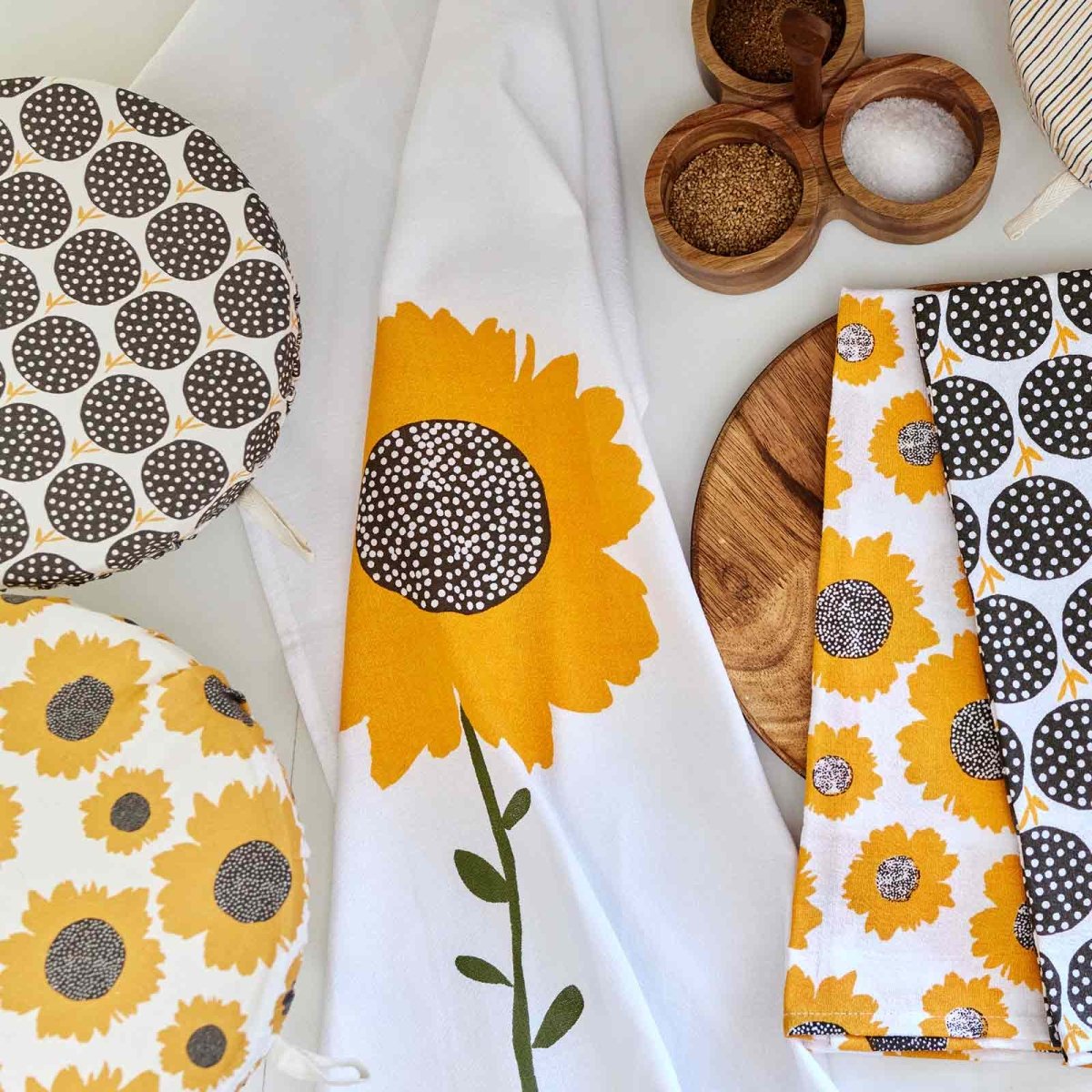 Sunflowers blu Kitchen Food Storage Covers (Set of 3 ) Eco Dish Cover - rockflowerpaper