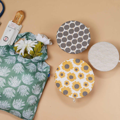 Sunflowers blu Kitchen Food Storage Covers (Set of 3 ) Eco Dish Cover - rockflowerpaper