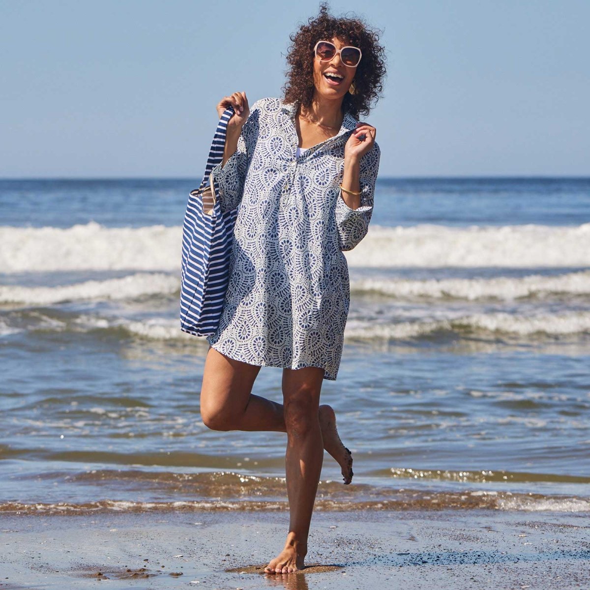 Teardrop Navy blu Cotton Beach Shirt Swim Cover Up - rockflowerpaper