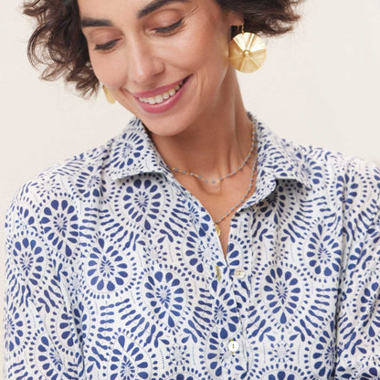 Teardrop Navy blu Cotton Beach Shirt Swim Cover Up - rockflowerpaper