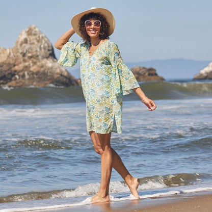 Tropics Green blu Cotton Beach Shift Swim Cover Up - rockflowerpaper