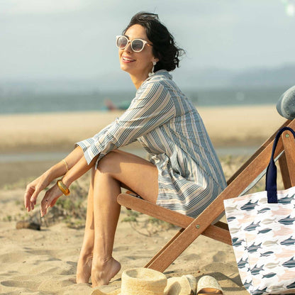 Vivian Blue blu Cotton Beach Shirt Swim Cover Up - rockflowerpaper